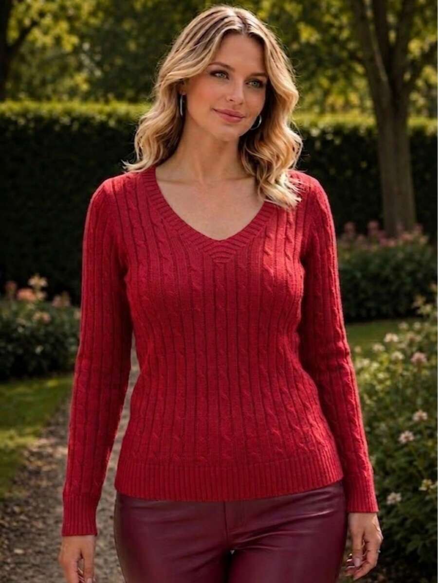 Women's Blouse Simple Casual Wool-Like Fabric Unused V-Neck Blouse Office Home Street Travel Bachelorette Party Garden Beach Night 2025 - 紅色 - 查看 1