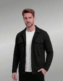 Stylish Men's Jacket With Waterfall Collar, Long Sleeves, Casual Sweatshirt Style With Button Details And Pockets. - 黑色 - 查看 11