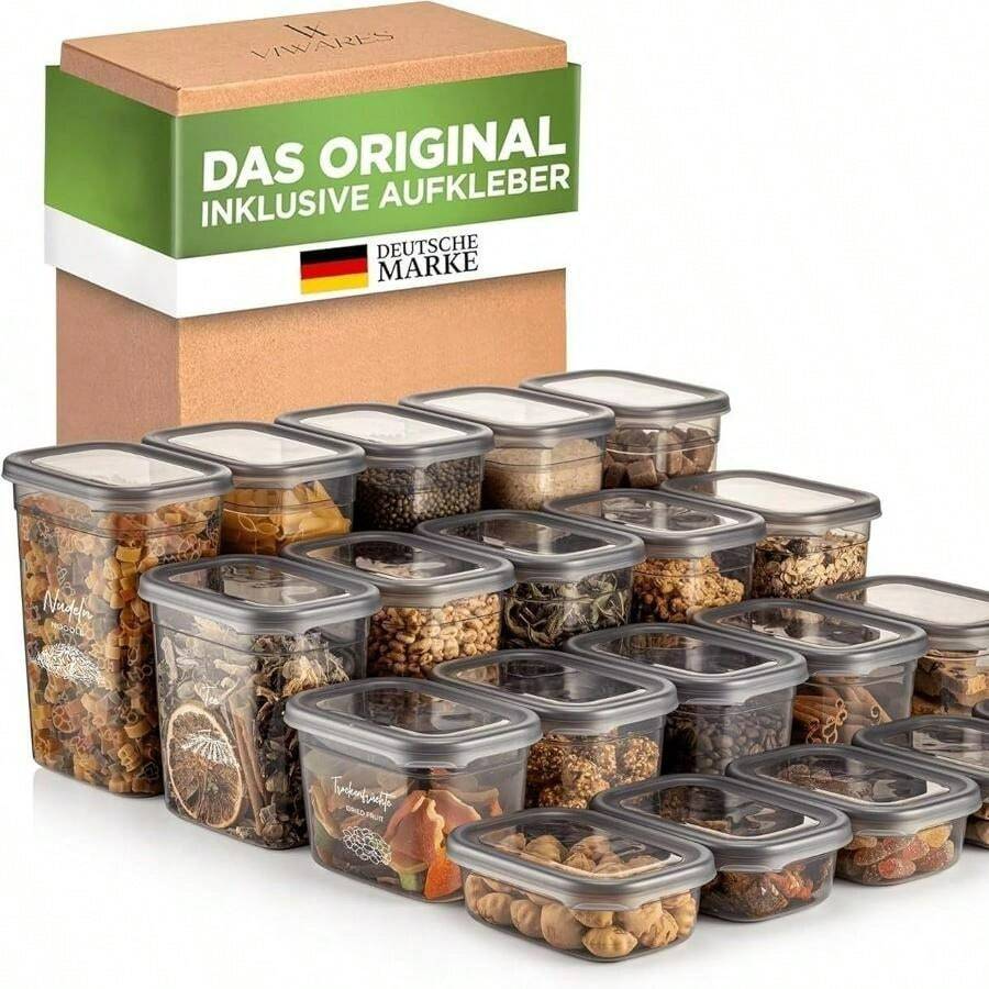 Airtight Storage Containers with Lids | 20-Piece Storage Container Set | For Muesli, Flour, and Sugar Storage | Practical Kitchen Storage Box for All Foods - Übersicht 1