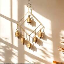 Handmade Rustic 6 Bells Hanging Wind Chime U2013 Vintage Cow Bells On Metal Frame, Boho Farmhouse Wall Hanging, Wind Chime For Home, Patio, Garden &Amp; Christmas Décor - White - View 9