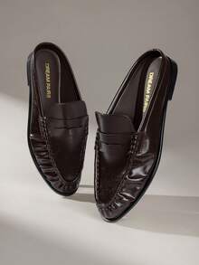 Women Slingback Flats New Retro Mules Slippers Elegant Casual Slip-On Ruched Fashion Commute Flat Shoes - 棕色 - 查看 1