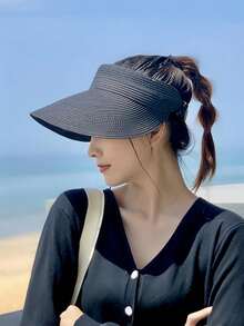 1件女款寬簷無縫馬尾遮陽帽，女款女孩可折疊海灘遮陽帽，女款寬簷捲邊馬尾高爾夫遮陽帽，可折疊海灘遮陽帽 - 彩色 - 查看 7