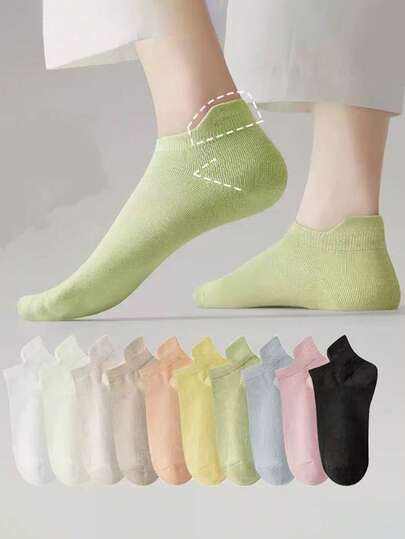 5/8 pares de calcetines de tobillo de colores mixtos aleatorios para mujer - Calcetines cortos de algodón puro, transpirables y absorbentes del sudor - Costura sin costuras, adecuados para exteriores, ocio, deportes, ciclismo, primavera/verano/otoño