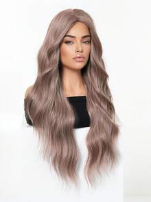 Tóc giả sóng nước 28 inch ombre nâu nhạt sang vàng tro rẽ ngôi giữa, uốn xoăn lỏng định hình sẵn, sợi tổng hợp chịu nhiệt, phong cách cá tính cho nữ, hợp streetwear, hip hop, lễ hội âm nhạc, mặc thường ngày và đi club - Hồng - Xem 3