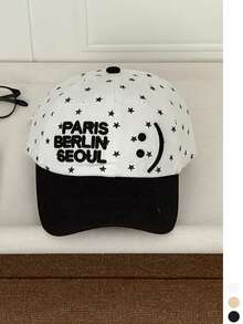 1pc Women's Soft Top Niche White Baseball Cap, Vintage Embroidered Couple Hat, Face-Slimming Patchwork Embroidery, Fashion Street Style Baseball Cap, American Letter Embroidery, Curved Brim Sun Hat - Multicolor - View 16