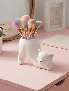 Cute Cat Makeup Brush Holder, Vanity Table Desktop Brush Storage Box, Aesthetic Cosmetic Organizer, Cute Cat Pen Holder For Office, Home Decor Cute Desktop Storage, Cat Lover Gift - Multicolor - View 3