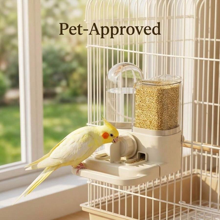 2-In-1 Automatic Bird Feeder & Waterer (Cage Version), Hanging Style Parrot Food & Water Dispenser Set (Includes Perch), Suitable For Cockatiel, Parakeet, Lovebird, Canary And Other Caged Birds - one-size - View 1