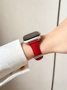 实心PU表带，兼容 42mm、38mm、40mm、41mm、44mm、45mm、46mm、49mm，时尚智能手表替换表带，适用于Series Ultra2、Ultra SE2、SE 11、10、9、8、7、6、5、4、3、2、1等型号，女士款，可作为学生返校礼物 - 紅色 - 查看 3