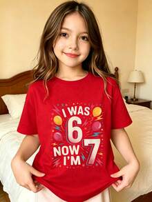 Colorful Numbers And Stars Design Printed T-Shirt For Kids - Red - View 8