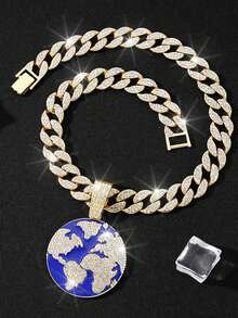 1 buah Kalung Liontin Bumi Kreatif Bertabur Berlian Sepenuhnya dari Paduan Logam, Perhiasan Unik Cocok untuk Pemakaian Sehari-hari Pria dan Wanita - Kalung Liontin Bumi - View 7
