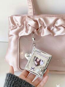 Y2K Silver Mini Photo Album Keychain Cute Heart Hollow 2 Inch Photo Book Keyring Car Keychain Portable Photo Holder Pendant Bag Charm Gifts - Multicolor - View 6