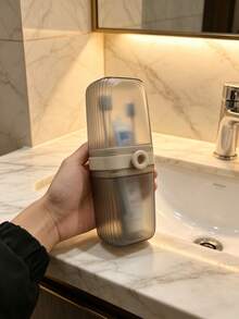 1pc/2pcs Toothbrush Holder Cup, Luxury Travel Storage Box, Portable Storage, Toothbrush Cup & Rinse Cup, Suitable For Bathroom, Home, Business Trip, Travel, Dorm, Camping - Brown - View 11
