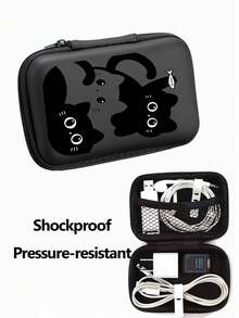 Black Cat Pattern EVA Hard Shell 4.3 Inch Compact Storage Box - Durable Travel Protective Storage Bag, Suitable For Electronic Accessories, Earphones, Hard Drives And Data Cables; Anti-Drop Zipper Pouch, Vacation Essential, Travel Essential, Teacher's Day Gift For Teachers - Multicolor - View 4
