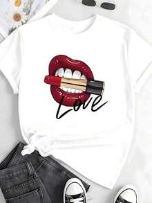 Funny Lipstick Design T-Shirt-1 - White 1 - View 4