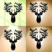 Escultura de pared de metal con diseño de ciervo y árbol, de 1 pieza, 15.75*14.72 pulgadas. |   Regalo de Halloween y Navidad, Decoración de Interior/Exterior Tallada en Metal - TY9619 - Ver 5
