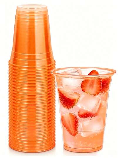 50 Stück wiederverwendbare dicke Plastikbecher, süße orange Farbe, geeignet für Junggesellinnenabschied, Bridal-Shower, Küche, Esszimmer und Wohnzimmer, perfekt zum Servieren von Kaffee, Tee, Milch, Saft