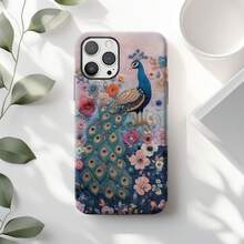 [24h Shipping From DE]Apple 17 16e 15 14 13 12 Pro Max PlusElegant Peacock Floral Embroidered PRINT Phone Case: Bird Art  Cover MagSafe   Galaxy  23 24 25 26 - Frosted Texture - View 9