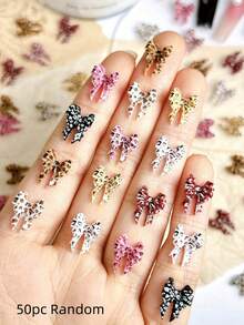 10-100pcs Y2K Leopard Print Bow & Heart Nail Charms, 3D Resin Flatback Nail Art Decoration, Cute Mini Bow Nail Studs For DIY Manicure Accessories - Multicolor - View 15