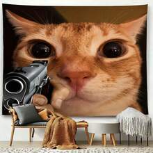 Bendera Gantung Dekoratif Kucing yang Unik - Dekorasi Dalam/Luar Ruangan dari Poliester dengan Desain Kucing Oranye dan Revolver yang Lucu, Cocok untuk Ruangan, Halaman Rumput dan Taman, Dekorasi Kucing - 1PC - View 4