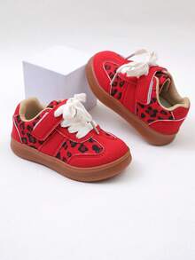 1 par de zapatos deportivos de moda rojos para niños, zapatos de niña con estampado de leopardo, ligeros y cómodos con suela blanda, adecuados para actividades escolares, viajes, deportes al aire libre, uso diario y reuniones casuales - Rojo - Ver 4