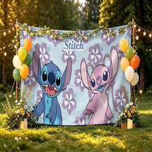 Tranh treo tường Disney Stitch & Angel với nhân vật Stitch và Angel, nền hoa dâm bụt tím, in logo "Stitch", phông nền không lỗ, hoàn hảo cho tiệc tùng, cắm trại, trang trí nhà cửa, dàn dựng bối cảnh và trưng bày tụ họp - 0 - Xem 4