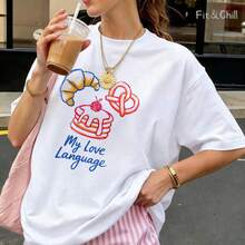 Women's T-Shirt Croissant Pretzel Pancakes Raspberry Syrup Short Sleeve Crew Neck Casua Suitable For Spring And Summer - White - View 1