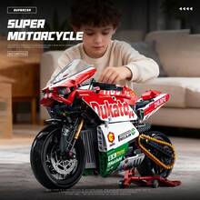 Blocchi da costruzione di motocicletta da corsa meccanica, modello di motocicletta realistico e dettagliato con parti mobili, giocattolo per adulti con assemblaggio ad alta difficoltà, regalo da collezione perfetto per ragazzi e adolescenti - Multicolore - Visualizzare 5