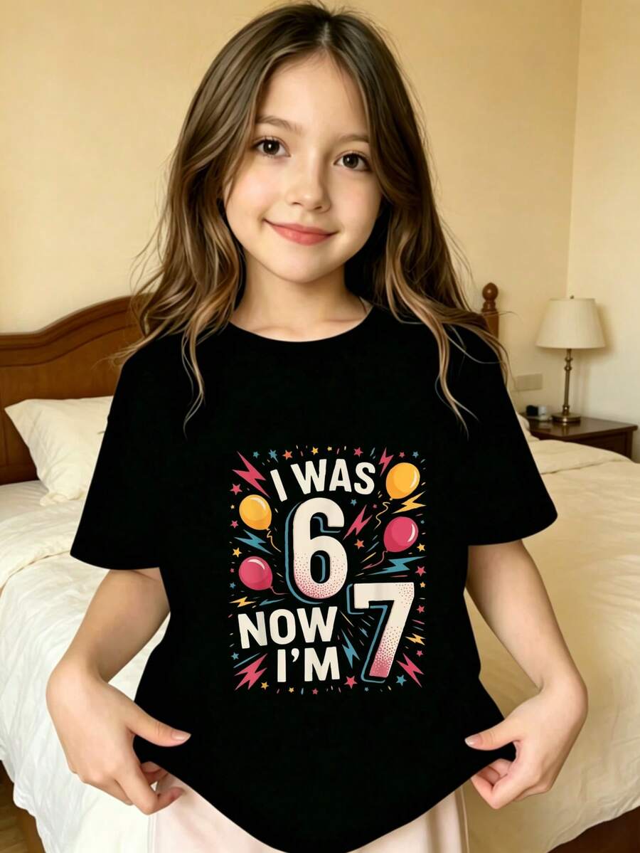 Colorful Numbers And Stars Design Printed T-Shirt For Kids - Black - View 1