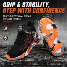 Men's Safety Work Shoes Orange Lace Up Steel Toe High Top Boots Orange Outdoor Hiking Safety Boots Industrial Construction Toe Protection Work Shoes - Orange - View 4