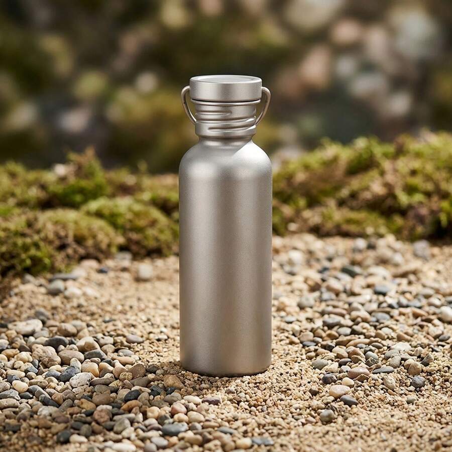 1pc Titanium Outdoor Camping Water Bottle, Leak-Proof Portable Bicycle Water Cup, Sandblasted Finish - Silver - View 1