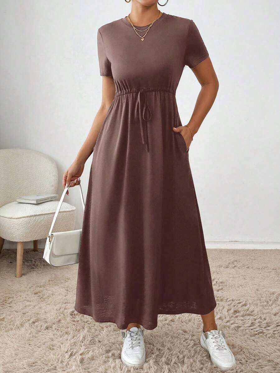 Vestido midi con cordón en la cintura, bolsillo lateral, ropa de regreso a la escuela, ropa de mujer para otoño, atuendos de maestra, vestido de despedida de soltera, vestidos casuales de mujer, vestidos midi de mujer, vestidos de trabajo de mujer, vestidos de otoño para mujer, vestidos maxi de mujer, disfraz de Halloween, vestido casual de negocios, vestidos de verano para mujer - Granada - Ver 1