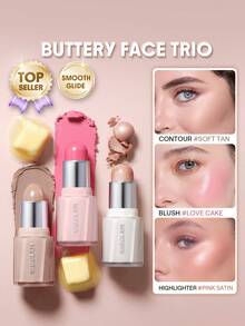 SHEGLAM [3 Pcs] Buttery Bundle Family 全臉妝容組合 品牌美妝化妝品 適合女士與女孩 - 愛心蛋糕+柔和棕褐色+粉紅色緞子 - 查看 1