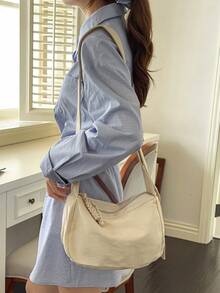 Women's Soft Crescent Shoulder Bag, Casual Nylon Underarm Bag/Crossbody Bag, Woven Zipper Pull, Adjustable Strap, Multi-Pocket Daily Commute Bag, Shoulder Bag, Water Bottle Bag, Sports Cycling Bag, Night Running Bag, Shopping Bag, Essential Cosmetic Bag, Phone Bag, Holiday Gift For Girlfriend, Fashionable Multi-Color Peach Tree Bag - Multicolor - View 4