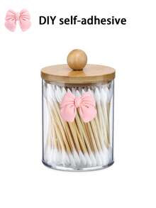 1/2/4 buah Stoples Penyimpanan Kosmetik Bening dengan Tutup Bambu, Organizer Kamar Mandi Plastik PS untuk Kapas, Cotton Bud, Spons Rias, Pisau Cukur, Aksesoris Rambut, Perhiasan & Barang Kecil, Berbagai Pilihan Paket - beraneka warna - View 12