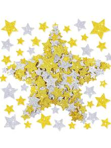 200/100pcs Gold And Silver Star EVA Stickers, Self-Adhesive Star Stickers In Various Sizes, Perfect For Classroom Rewards, Crafting, Card Decoration, Etc. - Gold and Silver - View 1