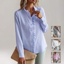 Camisa de otoño para mujer con mangas largas con volantes y mangas abullonadas - azul claro - Ver 5