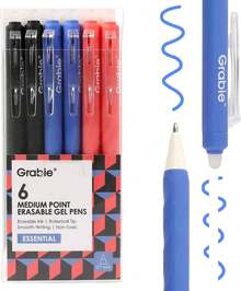 Grabie Erasable Gel Pens, 0.7mm Medium Point, Black Blue Red Ink Retractable Erasable Pens, Smooth Writing & Clean Erasing Ink Planner, Note Taking, Drawing & Office Use, Pack Of 6 FDBM - 2 Black, 2 Blue, 2 Red - View 1