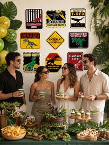 7pcs Dinosaur Theme Warning Signs, Caution T-Rex/Brachiosaurus Ahead/Proceed At Your Own Risk, Suitable For Dinosaur Theme Birthday Party Decor, Boys Bedroom Dinosaur Area Decor - Paper Dinosaur Sign - View 8