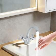 YUNRUX Retro Bathroom Faucet, Two-Handle Bathroom Faucet, Washbasin Faucet With Two Handles - Silver - View 10