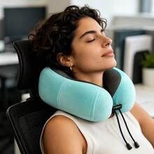 Travel Cervical Pillow Without Head Droop, Ergonomic U-Shaped Cervical Pillow Made Of Memory Foam, 360° Cervical Support For Naps On Airplanes, In Cars And In Offices, Washable Cover. - Mint Blue - View 5
