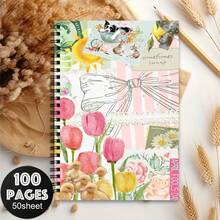 1 cuốn sổ A5, thiết kế minh họa mùa xuân dễ thương với hoa tulip, vịt con, thỏ, phong cách tươi mới và thư giãn, sổ nhật ký/sổ tay, quà tặng văn phòng phẩm sáng tạo. - A - Xem 3