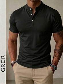 Áo sơ mi nam GRDR cổ Henley tay ngắn màu trơn cổ điển, món đồ thiết yếu thường ngày, không thể thiếu trong tủ đồ mùa hè. - màu đen - Xem 3