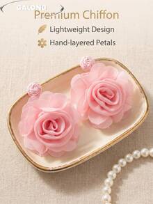 Pendientes florales 3D oversize para mujer, pendientes de estilo de playa exagerado Y2K, verano - Rosa Pálido - Ver 2