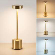 3-Tone Table Lamp Luxurious Bedside Rechargeable Lampshade LED Desk Bedroom Lamp - 金色 - 查看 10