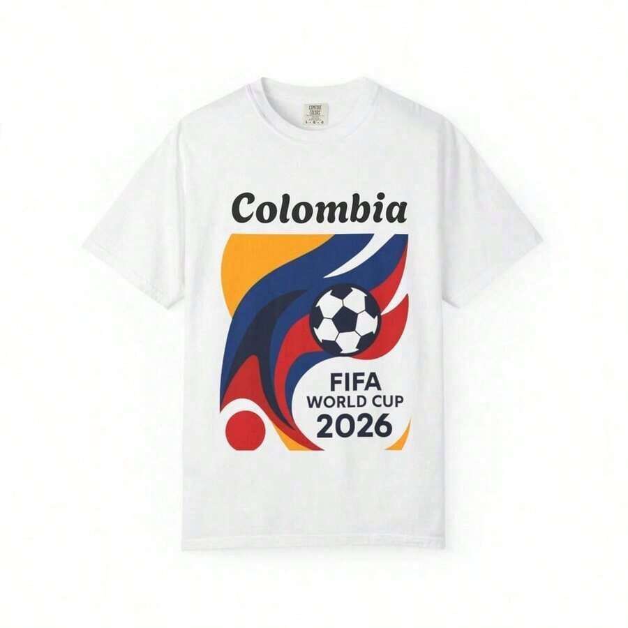Classic Colombia World Cup 2026 Football Shirt - Unisex Vintage Urban Style, Cotton, Short Sleeve, Round Neck, Women's T-Shirts. Blouses. Casual Blouses For Ladies. - 白色 10 - 查看 1