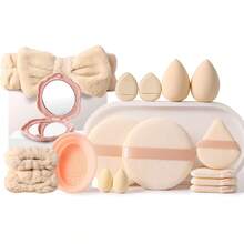 29 piezas Juego de herramientas de maquillaje todo en uno, 11 piezas Brochas de maquillaje suaves, Bolsa de almacenamiento, Esponjas de maquillaje, Borlas de polvos de varios tipos, Diadema, Correas para la mano, Limpiador de brochas y mini espejo, Kit de belleza diario portátil - Multicolor - Ver 14
