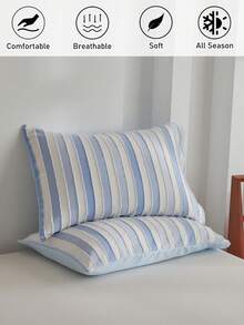 1pc Blue & White Vertical Striped Cutout Jacquard Pillow Cover, Minimalist Decorative Throw Pillow Case Suitable For Sofa, All Seasons, Home Decor, Soft & Breathable, Machine Washable, Great Gift, Pillow Insert Not Included - Blue - View 2