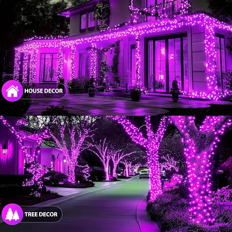loyyz 戶外 LED 太陽能串燈，200LED/100LED/50LED/20LED 仙女串燈 8 種模式，IPX4，LED 節慶裝飾適用於樹木、庭院、花園和派對，假日屋頂裝飾、婚禮、聖誕樹裝飾 - 紫色的 - 查看 5