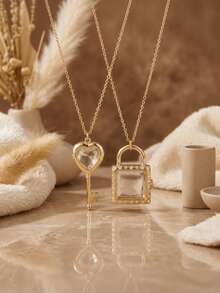1pc Fashion New Simple Transparent Love Box Opening And Closing Free DIY Necklace Simple Light Luxury Versatile Clavicle Chain, Plated With 18K Gold, Necklace Box Set Jewelry, Talisman Pendant, Waterproof, Sweatproof, Not Easy To Oxidize, Showcasing Female Charm, Women's Jewelry - Multicolor - View 4