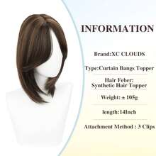 14 Inch Women's Synthetic Hair Topper With Bangs, 5.5 Inch X 5 Inch Hand-Woven Lace Front 360° 3D Coverage Thin Mesh Synthetic Hair Topper For Sparse Hairline - Multicolor - View 2